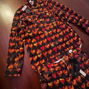VERSACE Heart Print Denim Shirt & Pants Set